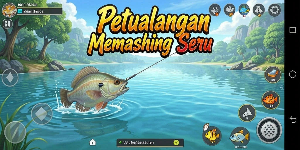 Screenshot gameplay D06 menampilkan moment seru ketika menangkap ikan di danau.