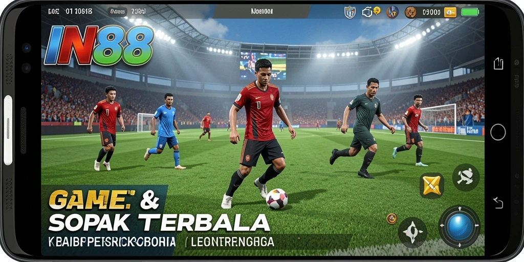 Screenshot gameplay IN88 yang menampilkan aksi seru sepak bola.