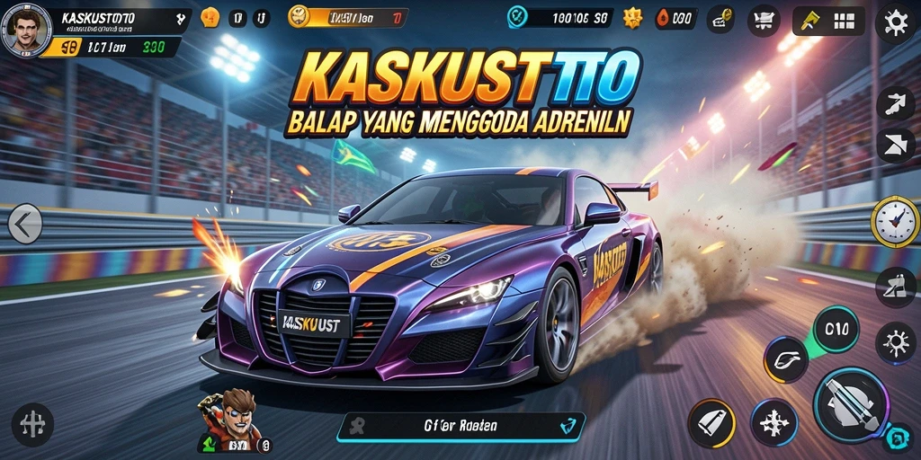 Screenshot gameplay KASKUSTOTO menampilkan balapan seru di trek yang menantang.