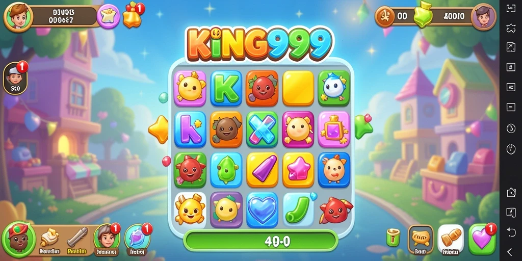 Tangkapan layar utama KING999 menampilkan gameplay seru mencocokkan permata.