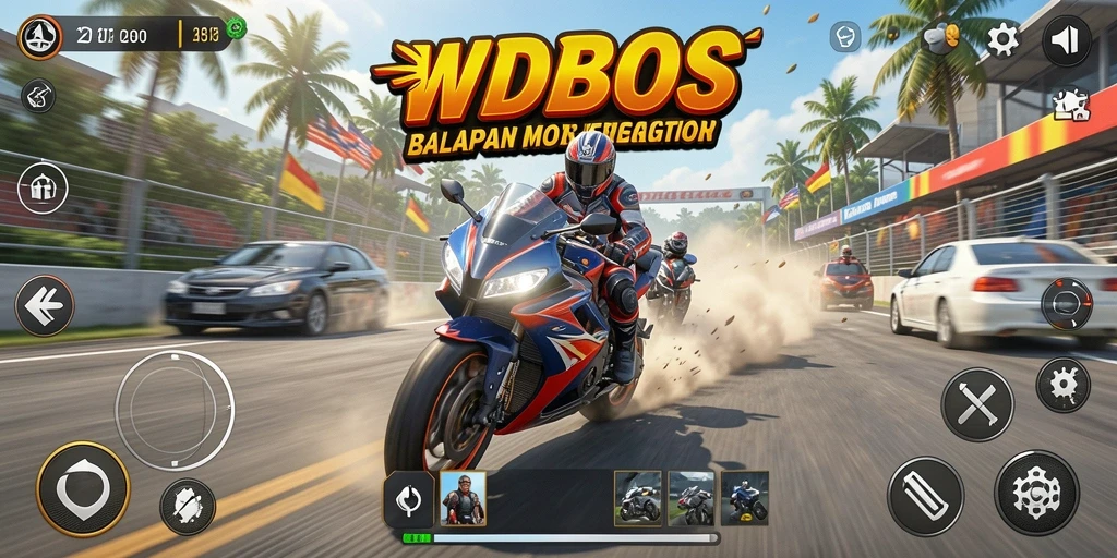 Screenshot gameplay seru dari balapan motor di WDBOS.