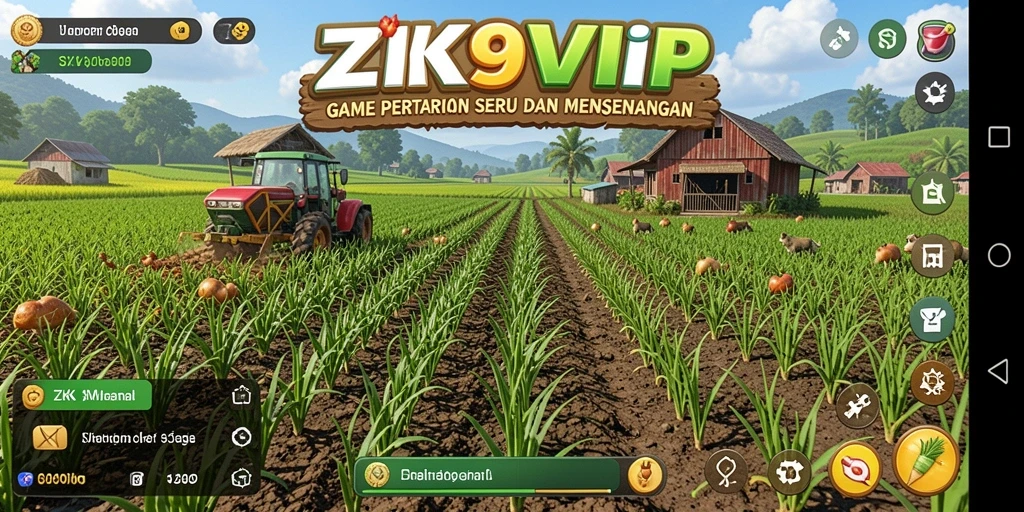 Tangkapan layar gameplay ZK9VIP yang menunjukkan aktivitas bertani.